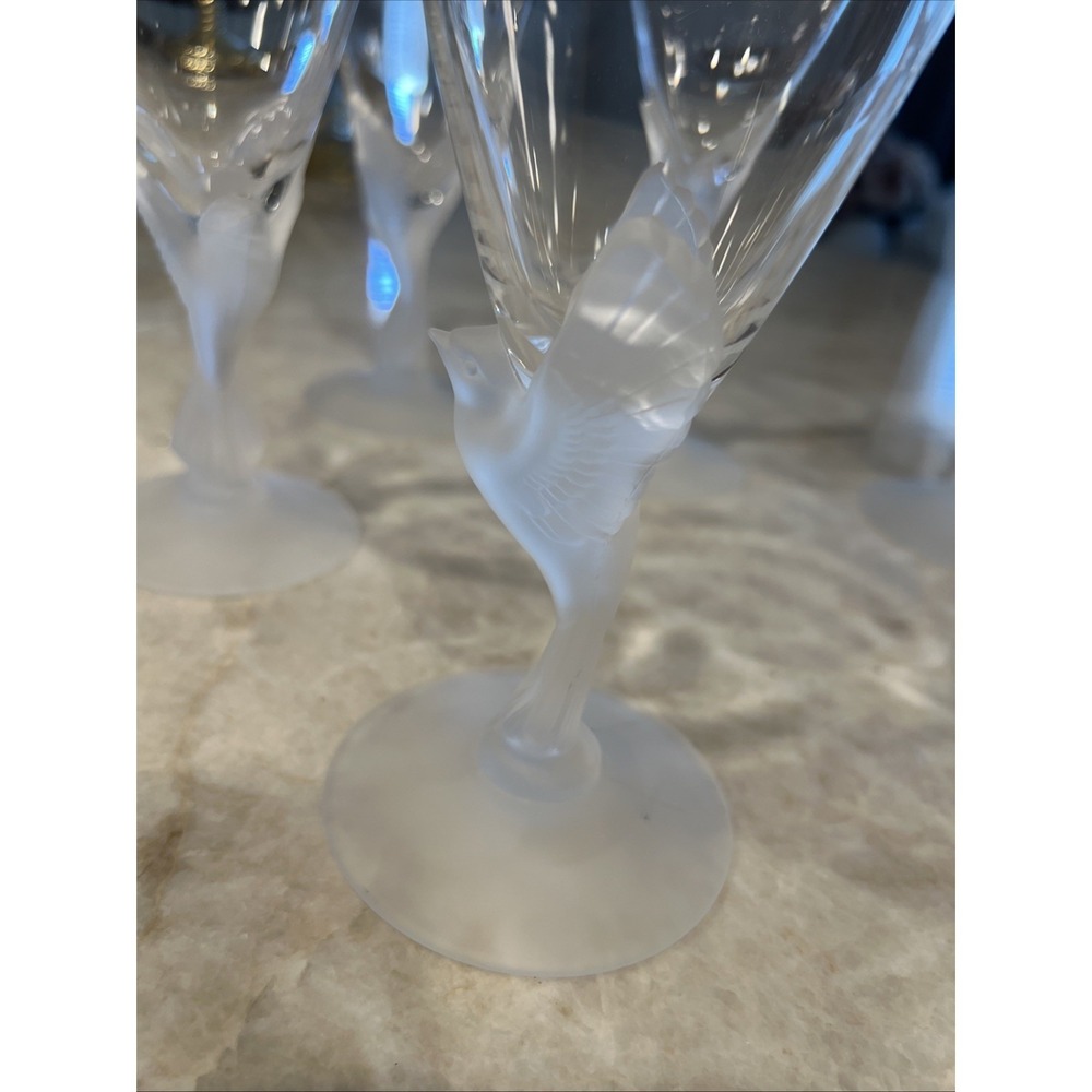 Set Of 6 Sasaki Crystal Wings Clear 7 3/4"Cordial Glasses Frosted Dove Bird New! - Picture 3 of 7